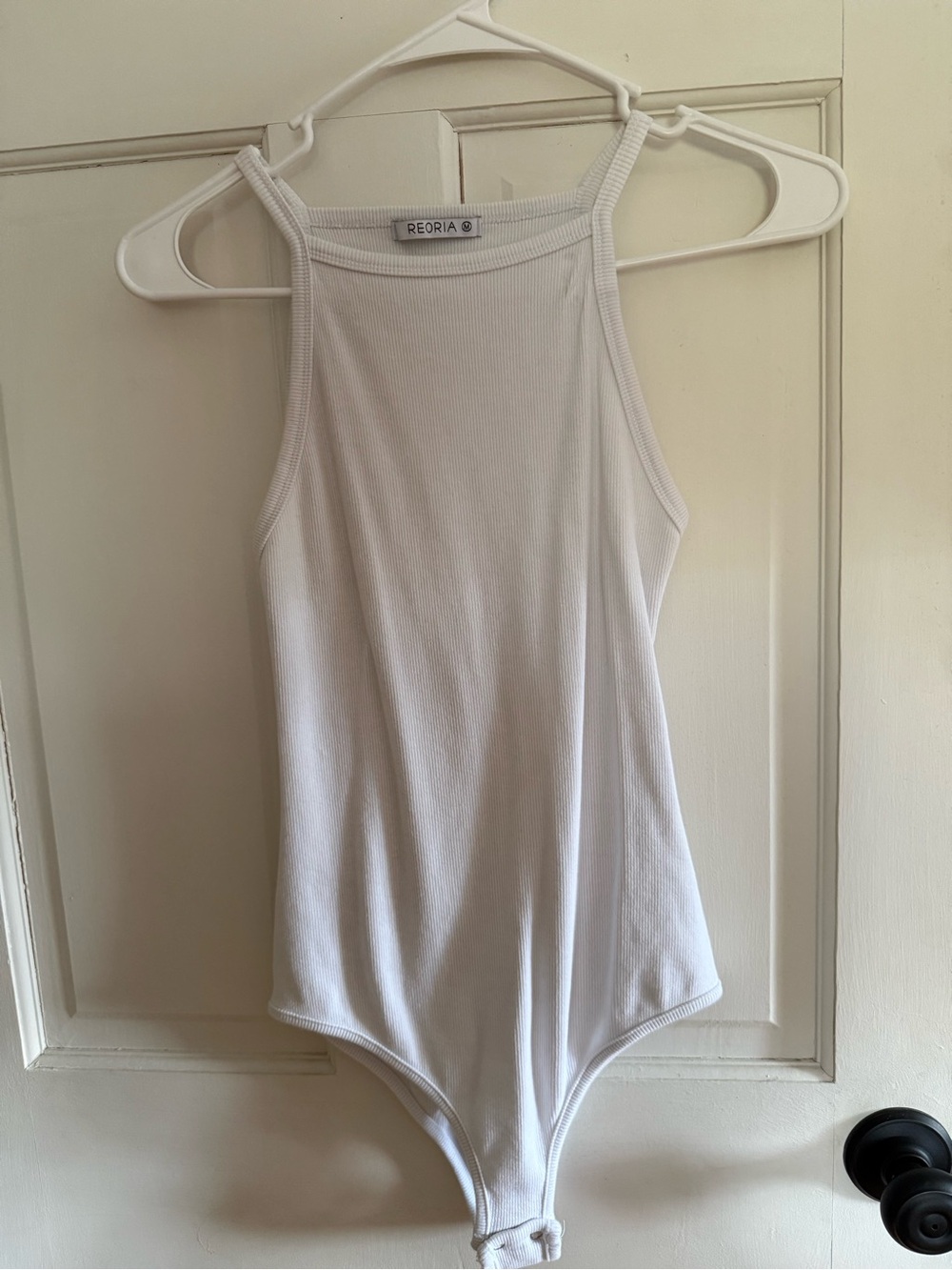 ReoRia Cream Ribbed Halter Bodysuit